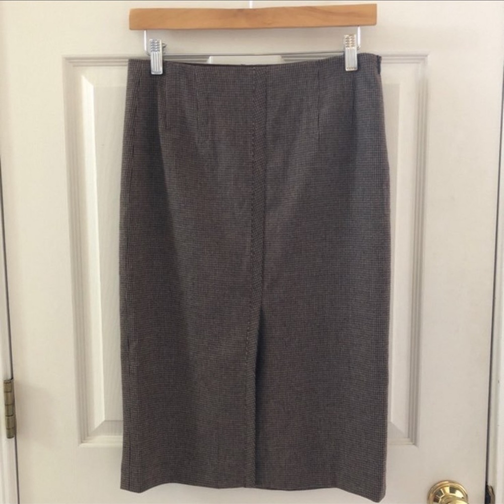 Zara Woman houndstooth long skirt wool blend chocolate brown academia career